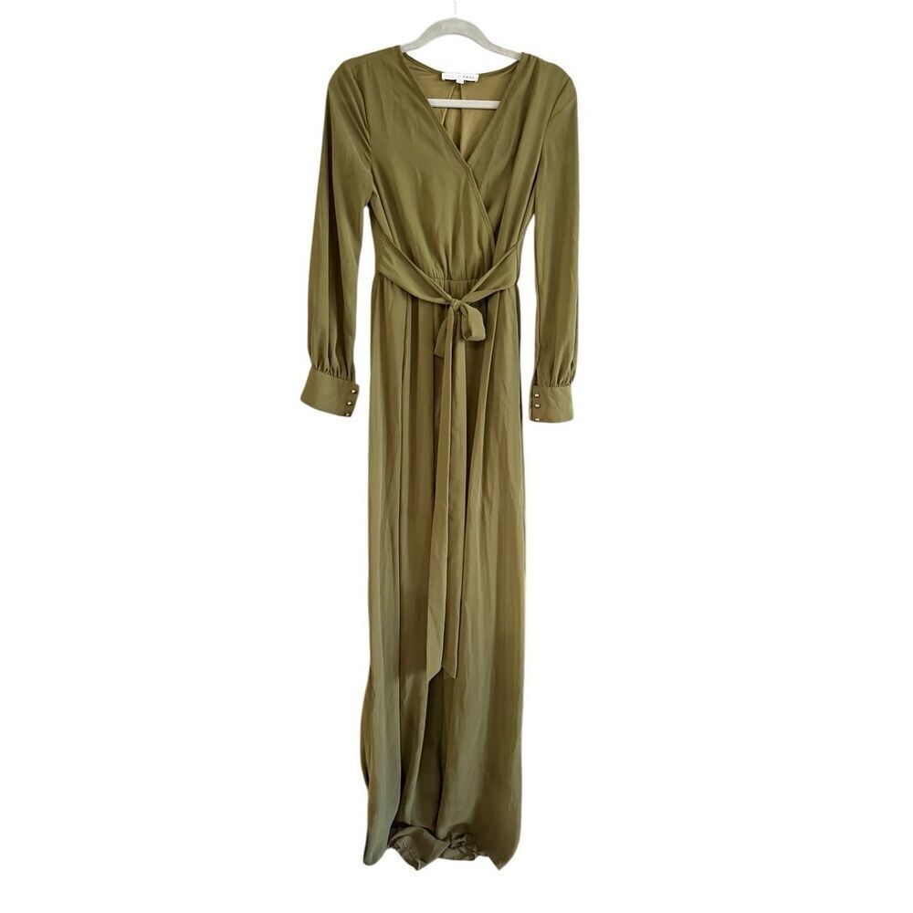 Baltic Born Womens olive greeen Long Sleeve Faux Wrap Chiffon Celene Maxi Dress